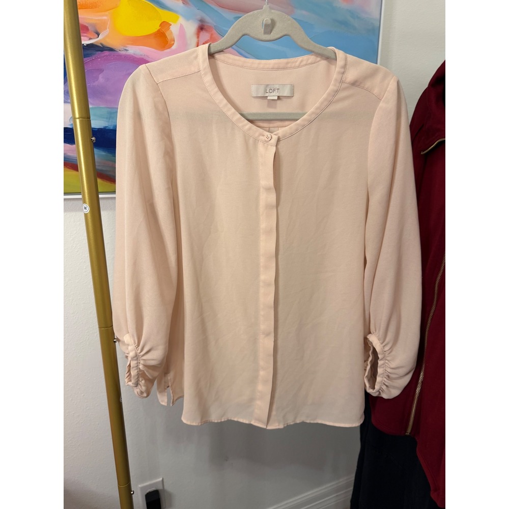 LOFT Ann Taylor Peach Blush Pink Button Down Blouse Long Sleeve Small